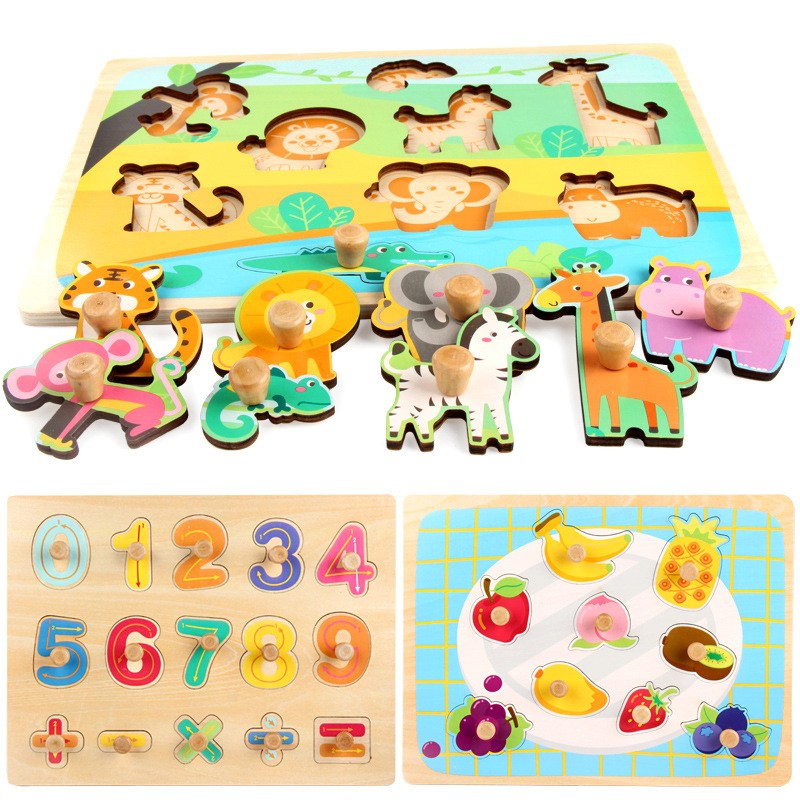 Puzzle Montessori din Lemn pentru Copii, Joc Educativ 3D de Potrivire Forme Legume, Dezvoltare Motorie si Cognitiva, 0-3 Ani, 9 Piese, 30x22.5 cm, Multicolor
