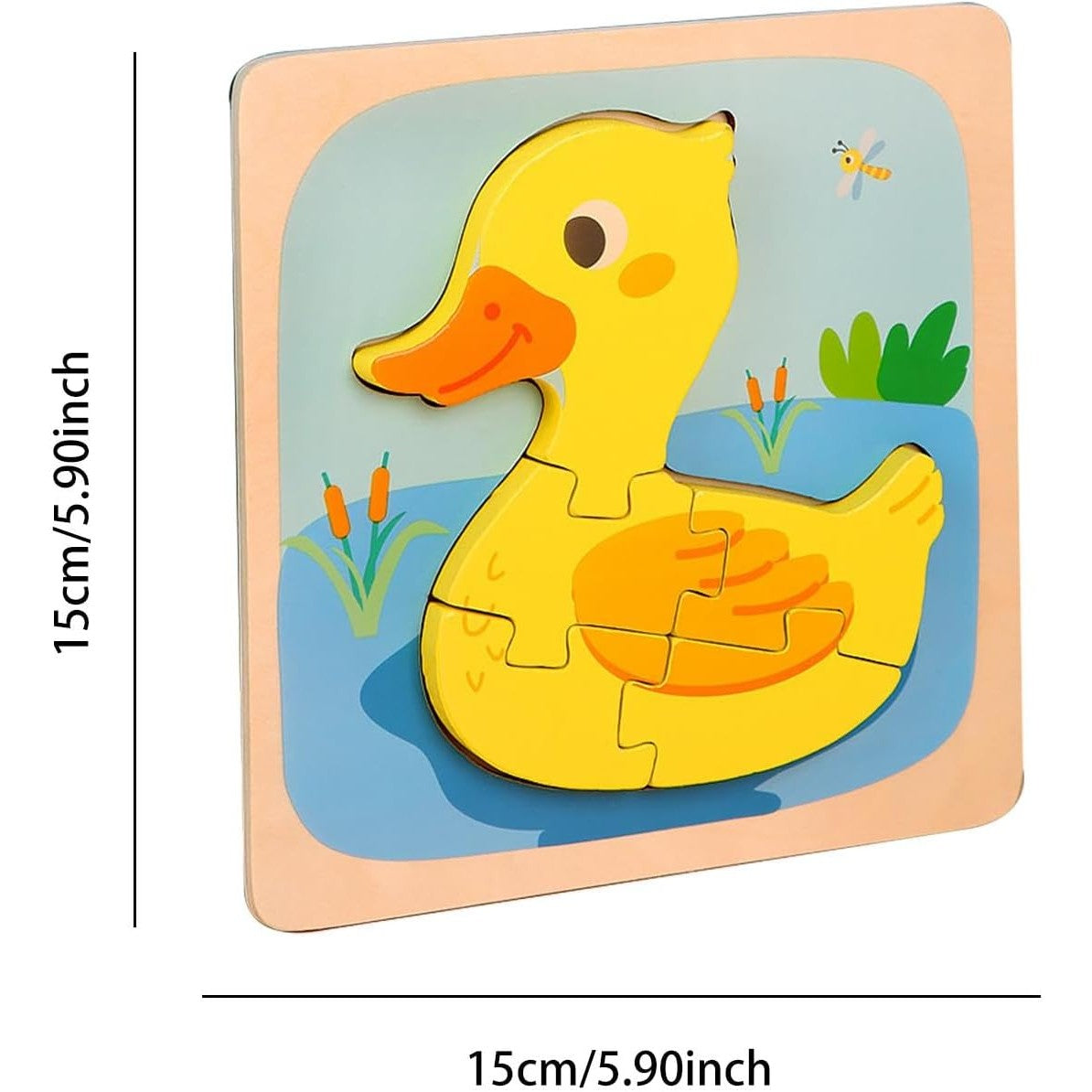 Puzzle Montessori din Lemn pentru Copii, Jucarie Educativa 3D, Model Ratusca, Dezvoltare Motricitate si Logica, 5 Piese, 15x15x0.5 cm, Multicolor