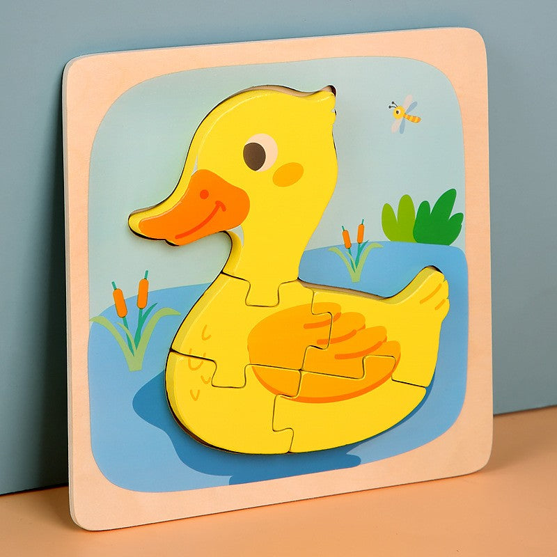 Puzzle Montessori din Lemn pentru Copii, Jucarie Educativa 3D, Model Ratusca, Dezvoltare Motricitate si Logica, 5 Piese, 15x15x0.5 cm, Multicolor