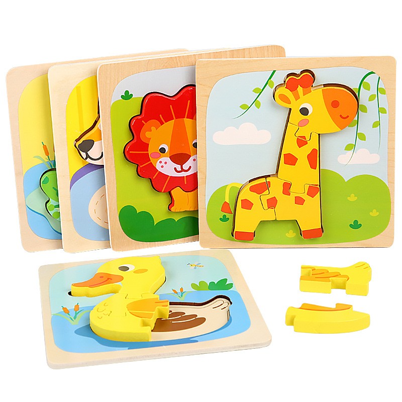 Puzzle Montessori din Lemn pentru Copii, Jucarie Educativa 3D, Model Ratusca, Dezvoltare Motricitate si Logica, 5 Piese, 15x15x0.5 cm, Multicolor