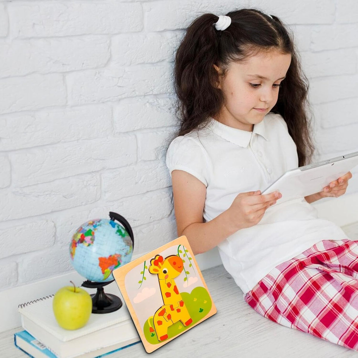 Puzzle Montessori din Lemn pentru Copii, Joc Educativ 3D, Dezvoltare Motricitate, Model Girafa, 4 Piese, 15x15x0.5 cm, Multicolor