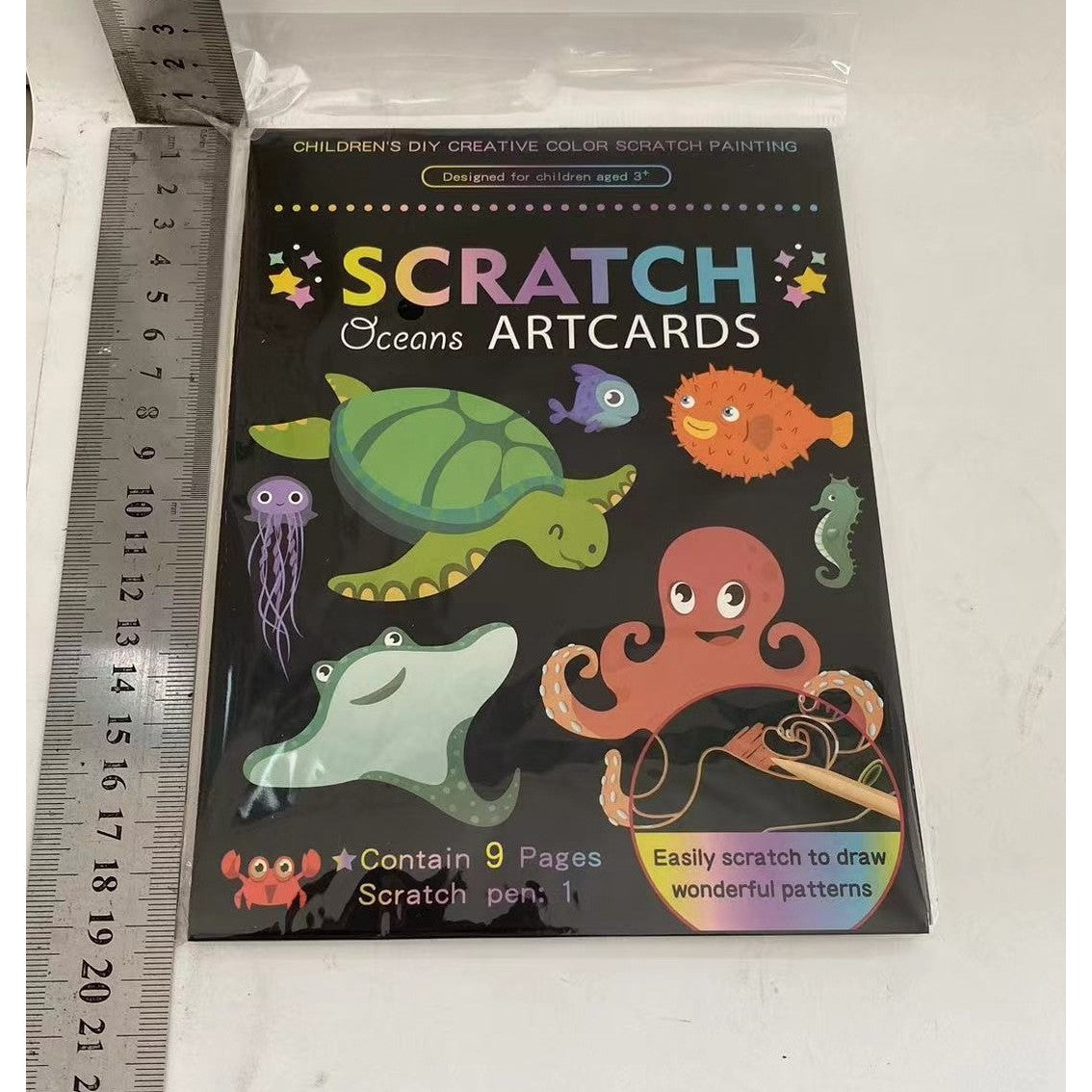 Set Planse Razuibile Scratch ArtCards, Planse de Razuit si de Colorat 2 in 1 pentru Copii, Hartie si Carton, Model Ocean, 9 Bucati, 19 x 14 cm, Multicolor
