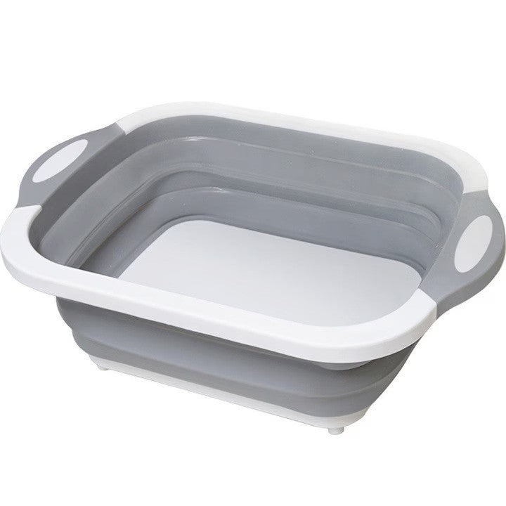 Tocator Multifunctional 2 in 1 cu Cos de Spalare si Scurgere, Design Pliabil pentru Economisire Spatiu, Material Plastic PP Antibacterian, 40 x 30 cm, 480 g, Gri