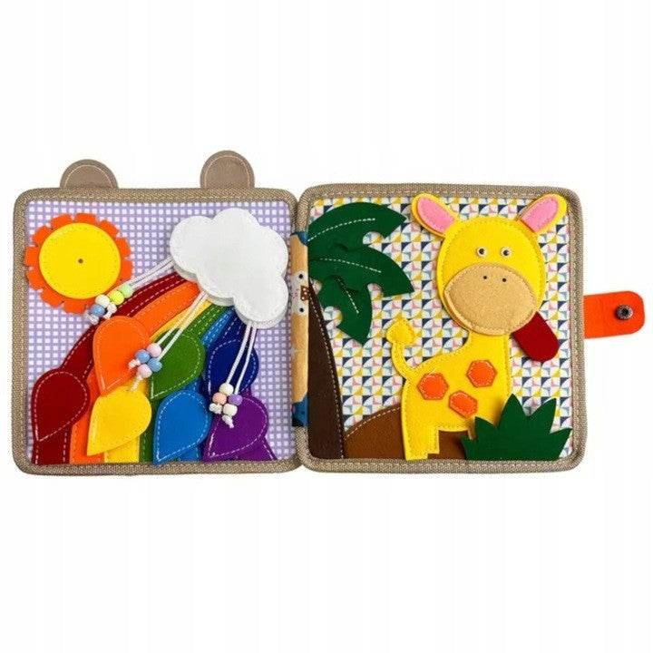 Luxma Carte Senzoriala Educativa Montessori 7in1, Dezvoltare Abilitati Motorii, Fetru cu Elemente Detasabile 3D, 8 Pagini, Model Girafa, 21x21x8 cm, Maro