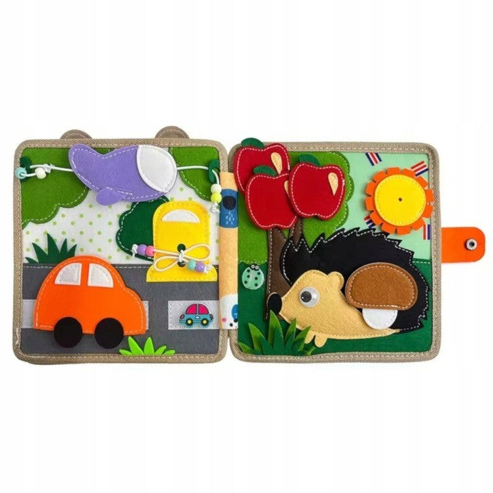 Luxma Carte Senzoriala Educativa Montessori 7in1, Dezvoltare Abilitati Motorii, Fetru cu Elemente Detasabile 3D, 8 Pagini, Model Girafa, 21x21x8 cm, Maro