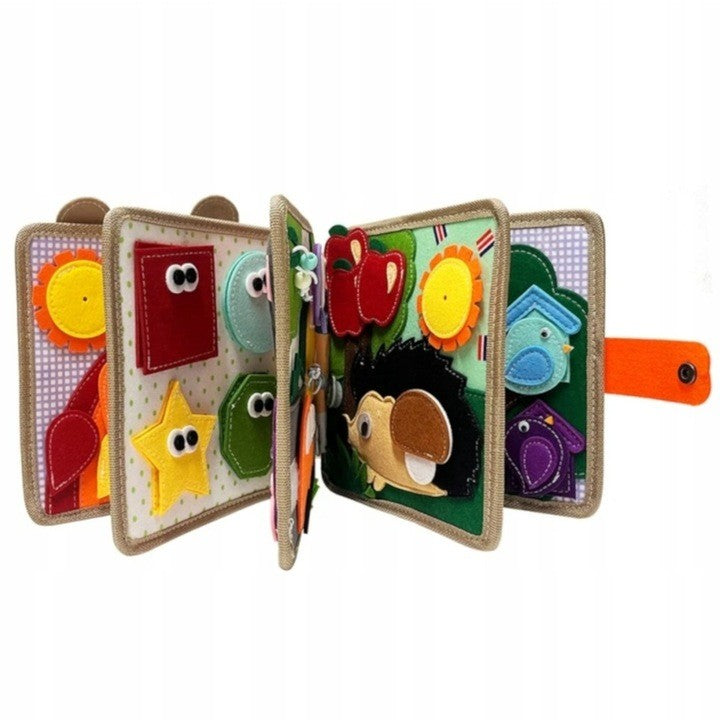 Luxma Carte Senzoriala Educativa Montessori 7in1, Dezvoltare Abilitati Motorii, Fetru cu Elemente Detasabile 3D, 8 Pagini, Model Girafa, 21x21x8 cm, Maro