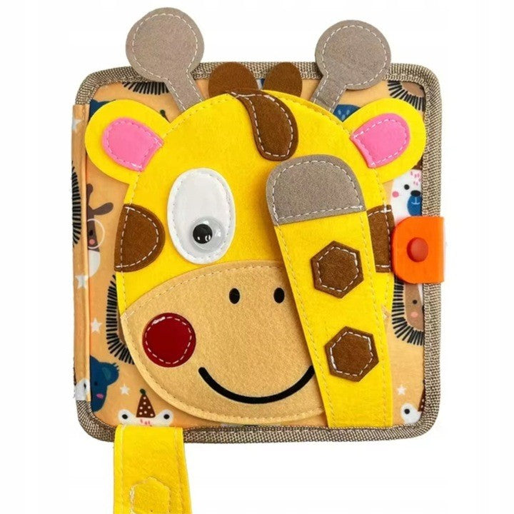 Luxma Carte Senzoriala Educativa Montessori 7in1, Dezvoltare Abilitati Motorii, Fetru cu Elemente Detasabile 3D, 8 Pagini, Model Girafa, 21x21x8 cm, Maro