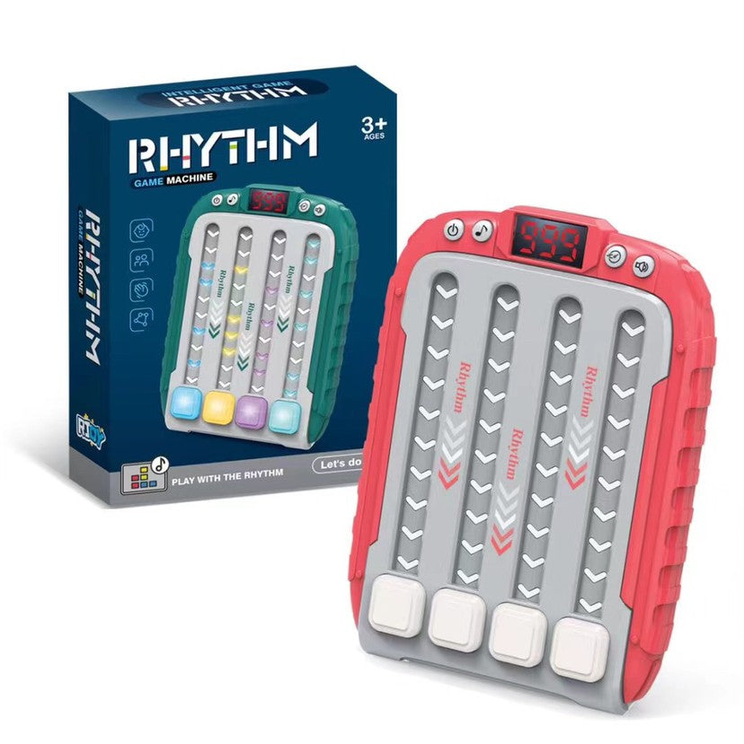 Jucarie Interactiva Rhythm, Joc de Ritm si Memorie cu Functie Muzicala si Lumini LED, 6 Niveluri de Dificultate, Plastic ABS, +3 Ani, 15 x 3 x 11 cm, Rosu