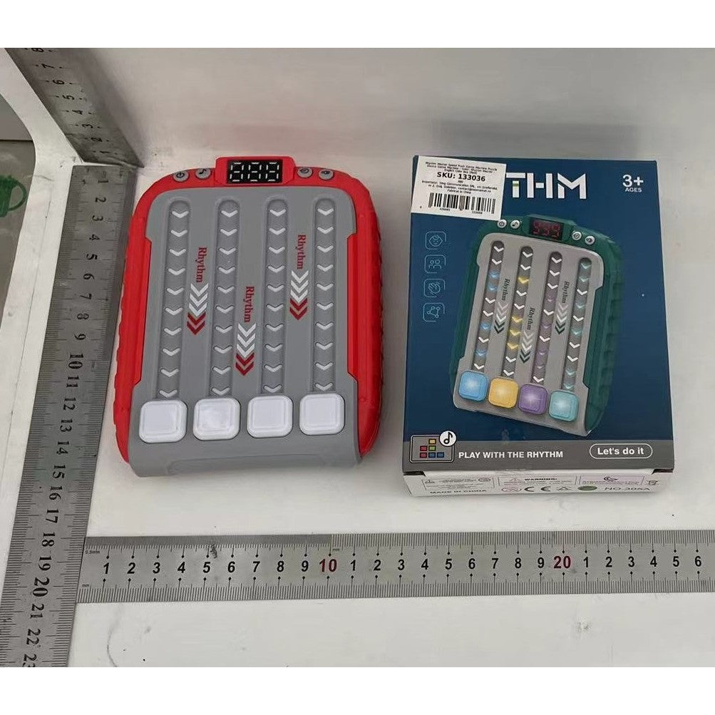 Jucarie Interactiva Rhythm, Joc de Ritm si Memorie cu Functie Muzicala si Lumini LED, 6 Niveluri de Dificultate, Plastic ABS, +3 Ani, 15 x 3 x 11 cm, Rosu