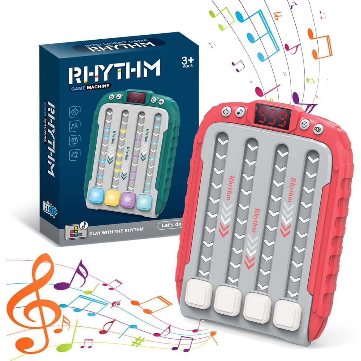 Jucarie Interactiva Rhythm, Joc de Ritm si Memorie cu Functie Muzicala si Lumini LED, 6 Niveluri de Dificultate, Plastic ABS, +3 Ani, 15 x 3 x 11 cm, Rosu