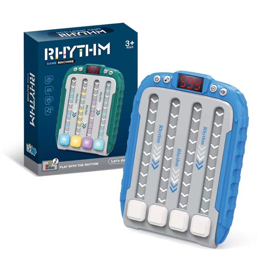 Jucarie Interactiva Joc Rhythm, Consola Portabila de Viteza si Reflexe cu Functie Muzicala, 6 Niveluri de Joc, 3 Trepte de Viteza, Material ABS, 15 x 3 x 11 cm, Albastru