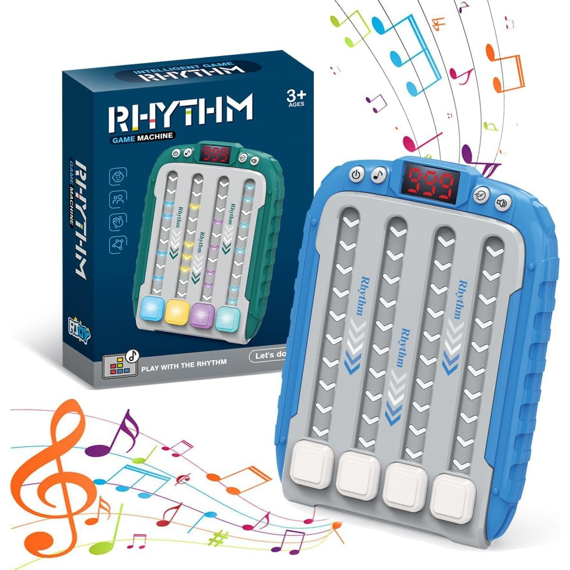 Jucarie Interactiva Joc Rhythm, Consola Portabila de Viteza si Reflexe cu Functie Muzicala, 6 Niveluri de Joc, 3 Trepte de Viteza, Material ABS, 15 x 3 x 11 cm, Albastru