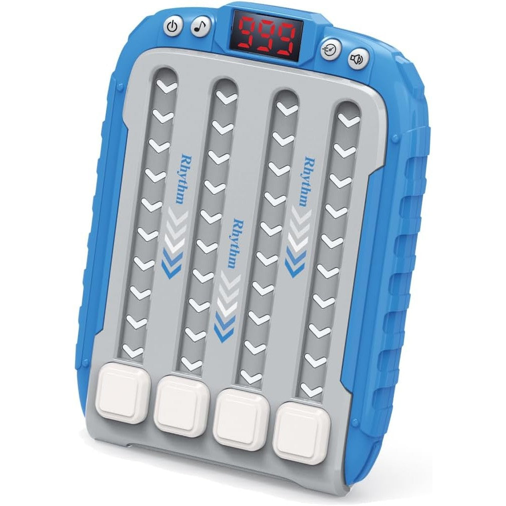 Jucarie Interactiva Joc Rhythm, Consola Portabila de Viteza si Reflexe cu Functie Muzicala, 6 Niveluri de Joc, 3 Trepte de Viteza, Material ABS, 15 x 3 x 11 cm, Albastru