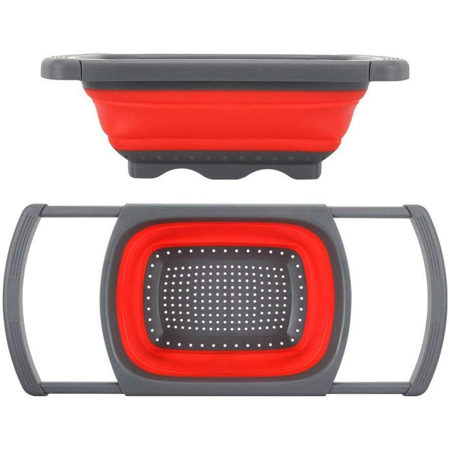 Cos de Scurgere Retractabil pentru Chiuveta, Filtru Extensibil pentru Fructe si Legume, Manere de Prindere, Plastic Durabil, 39-61 cm, Rosu