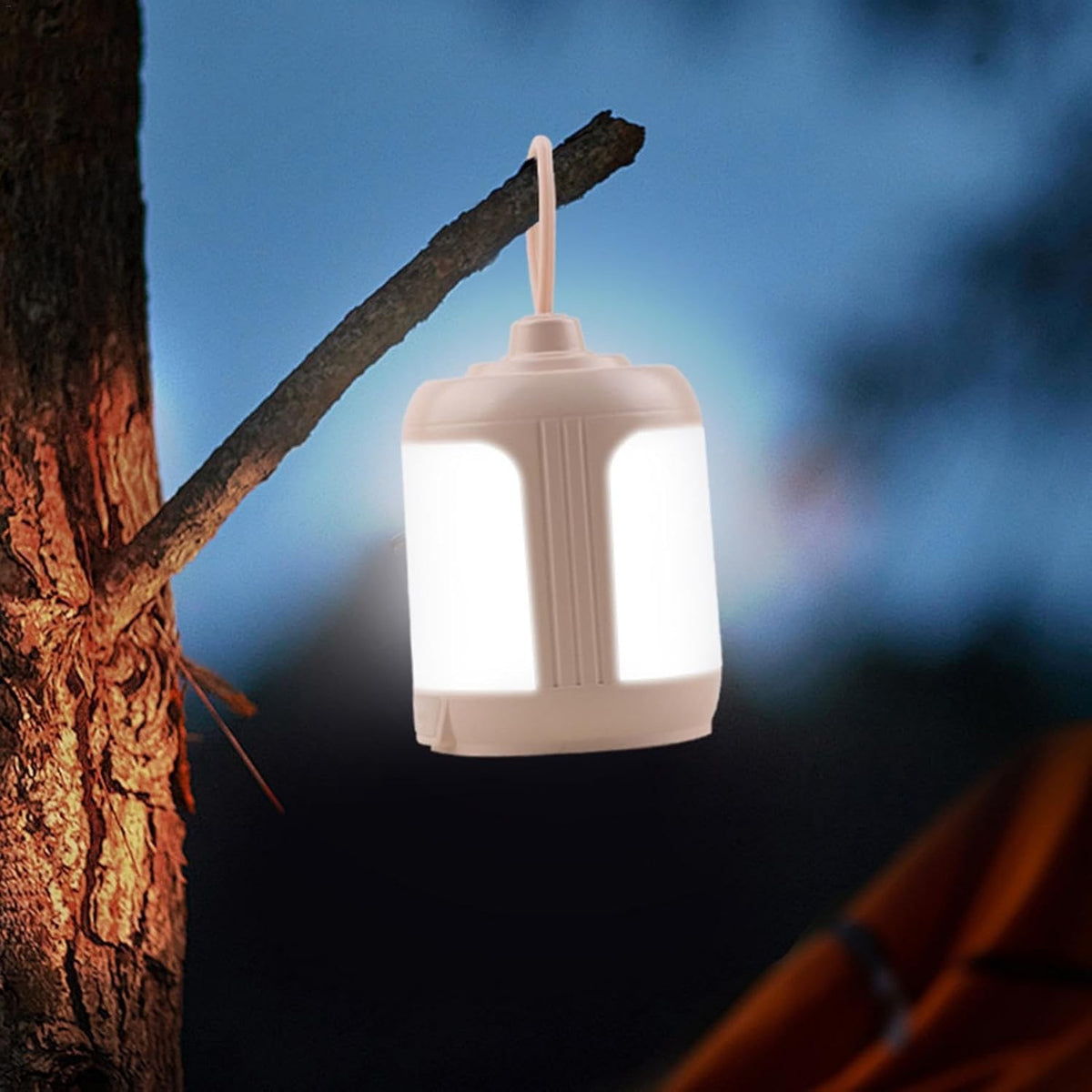 Mini Lampa LED de Camping Portabila, Lanterna Reincarcabila USB Type C, 3 Moduri Lumina, Protectie IPX4, Plastic ABS si PC, 13.8 x 6.5 cm, Alb