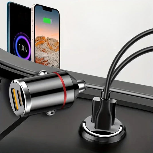 Incarcator Auto 2 in 1, Fast Charge Quick Charge 3.0 si USB-C Power Delivery 30W, Protectie Suprasarcina, Compact, 66W Total, Negru