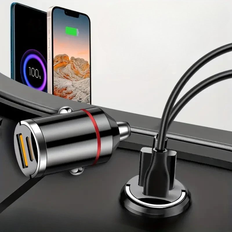 Incarcator Auto 2 in 1, Fast Charge Quick Charge 3.0 si USB-C Power Delivery 30W, Protectie Suprasarcina, Compact, 66W Total, Negru