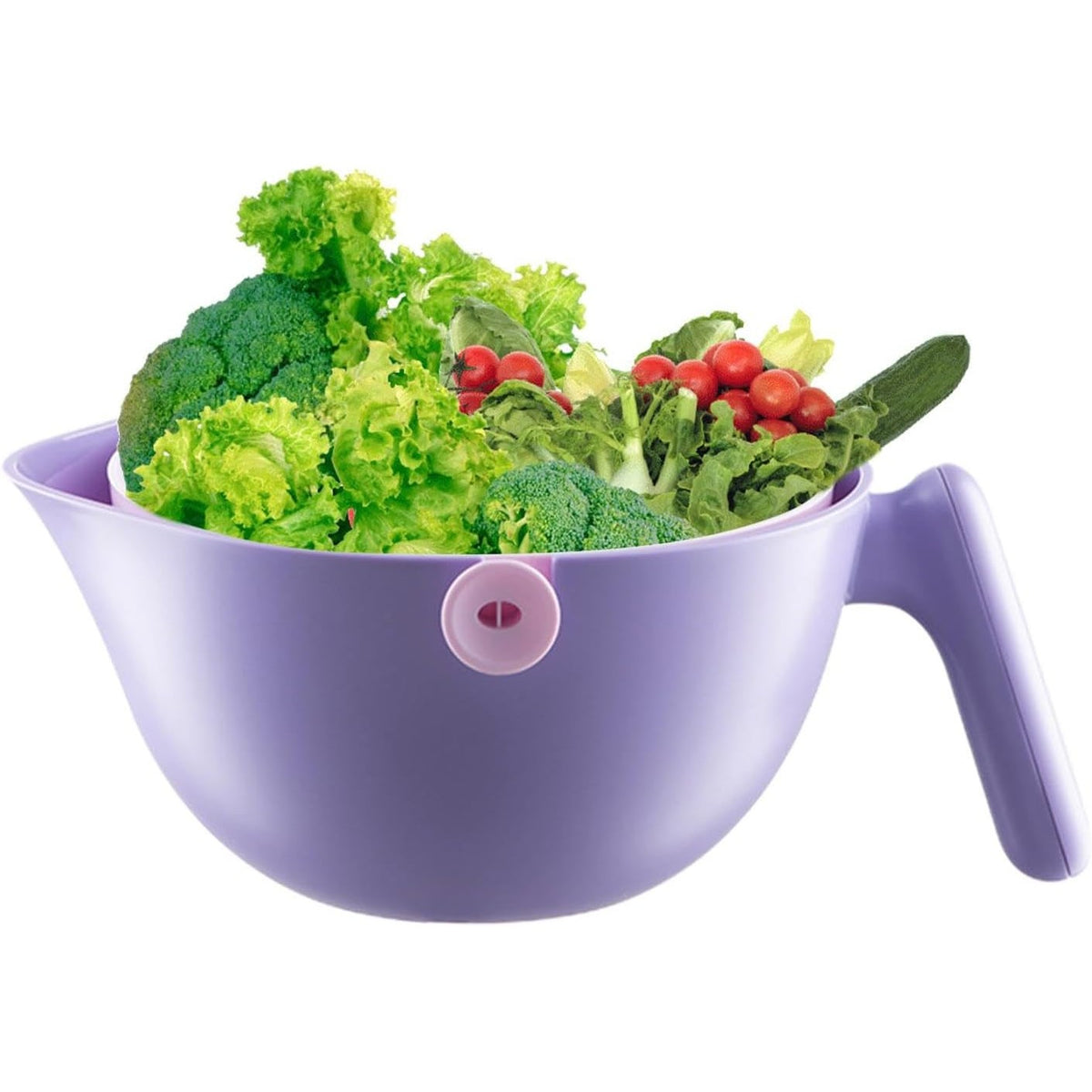 Bol cu Doua Straturi pentru Fructe si Legume, Cos de Scurgere Detasabil, Inclinare la 90 Grade, Plastic ABS si PP, Capacitate 2L, 29.9 x 22.5 x 11.8 cm, Mov