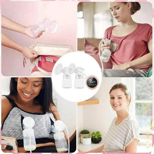 Pompă de Sân Electrică 2 în 1, Ecran Tactil LED, 2 Moduri și 9 Viteze, Acumulator 1200 mAh, Încărcare USB Tip C, Silențioasă sub 35 dB, Silicon Fără BPA, Roz Transparent, 2 x 180 ml