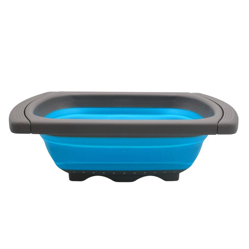 Cos de Scurgere Retractabil pentru Chiuveta, Filtru pentru Fructe si Legume, Design Extensibil 39-61 cm, Plastic Rezistent cu Manere, Albastru
