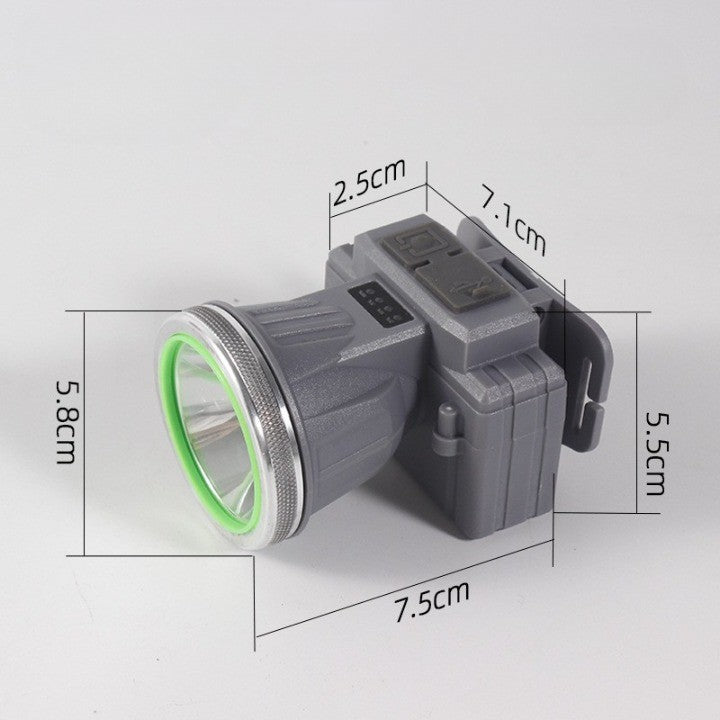 Lanternă Frontală LED, Zoom Telescopic cu Rază Lungă, Reîncărcabilă USB, Rezistentă la Apă IPX6, pentru Camping și Pescuit, 7.5x5.8x5.5 cm, Gri