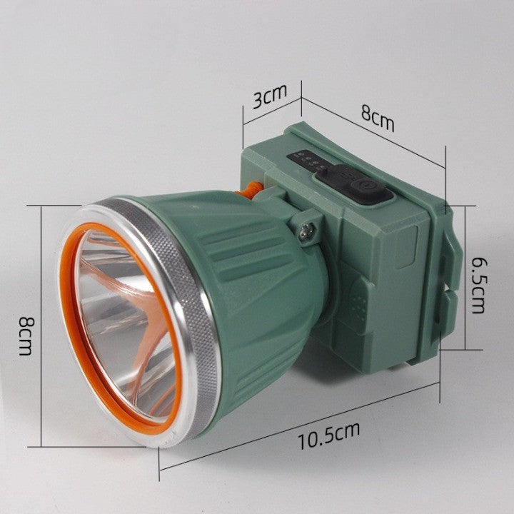 Lanternă Frontală LED cu Zoom Telescopic, Încărcare USB, Protecție IPX6 la Apă, Reglabilă pentru Camping și Pescuit, 10.5x8x6.5 cm, Verde Închis