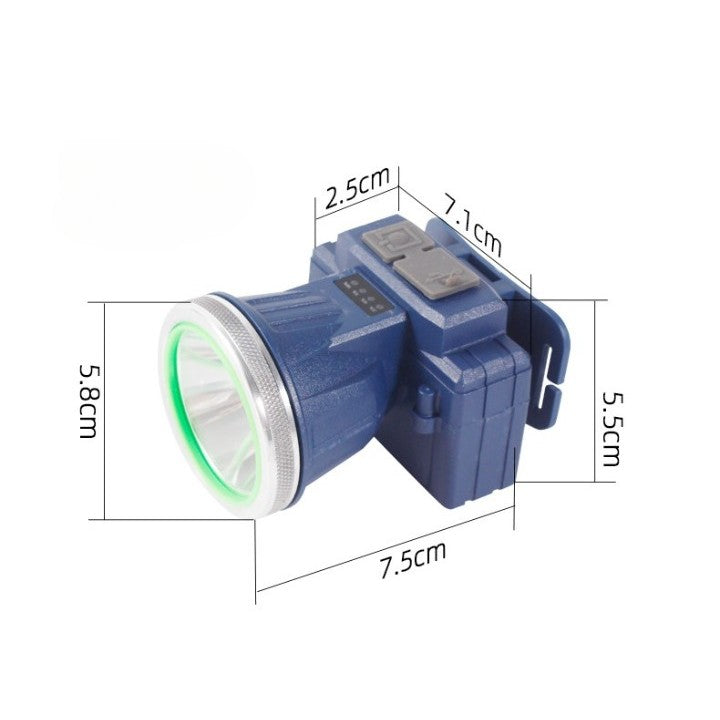 Lanternă Frontală LED Cu Zoom Telescopic, Reîncărcabilă USB, Rezistentă La Apă IPX6, Pentru Camping Și Pescuit, 7.5x5.8x5.5 cm, Albastru
