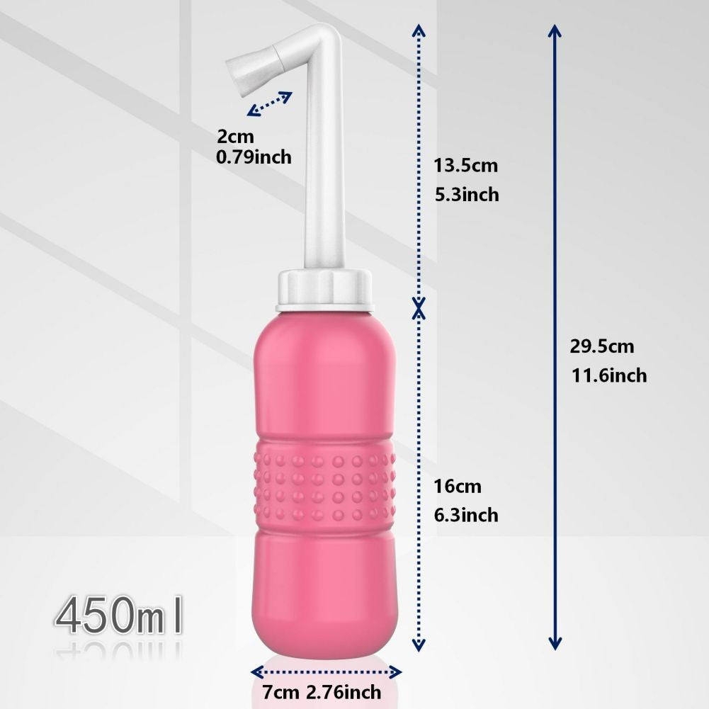 Bideu Portabil pentru Igiena Intima Postpartum si Postoperator, Irigator Ergonomic cu Capac si Husa Transport, Plastic Rezistent, 450 ml, Roz/Galben, 29.5x7 cm