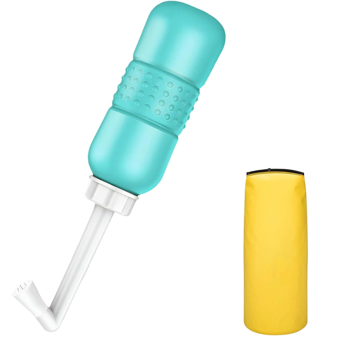 Bideu Portabil pentru Igiena Intima, Recuperare Postpartum si Postoperatorie, Design Ergonomic cu Capac, 450 ml, Verde cu Husa Galbena, 29.5x7 cm