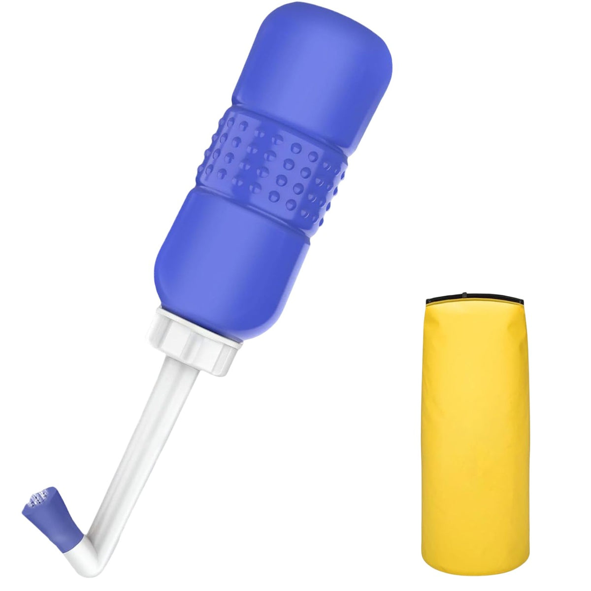 Bideu Portabil pentru Igiena Intima, Recuperare Postpartum si Postoperator, Plastic Ergonomic cu Capac, 450 ml, Mov cu Husa Galbena, 29.5x7 cm