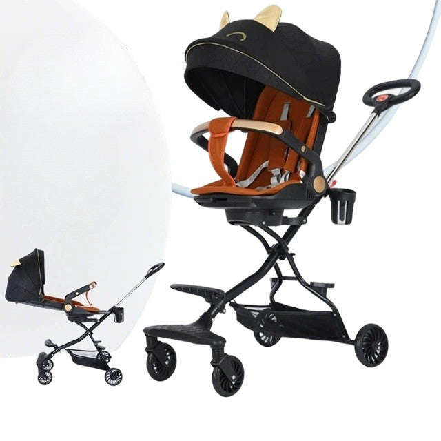 Cărucior Sport 3 în 1, Reversibil cu Poziție de Somn, Pliabil, Scaun Ajustabil, Roți Pivotante 360, Cadru Metalic și Roți Cauciuc, 6-36 Luni, 32x63x95 cm, Negru, Model Pisicuțe