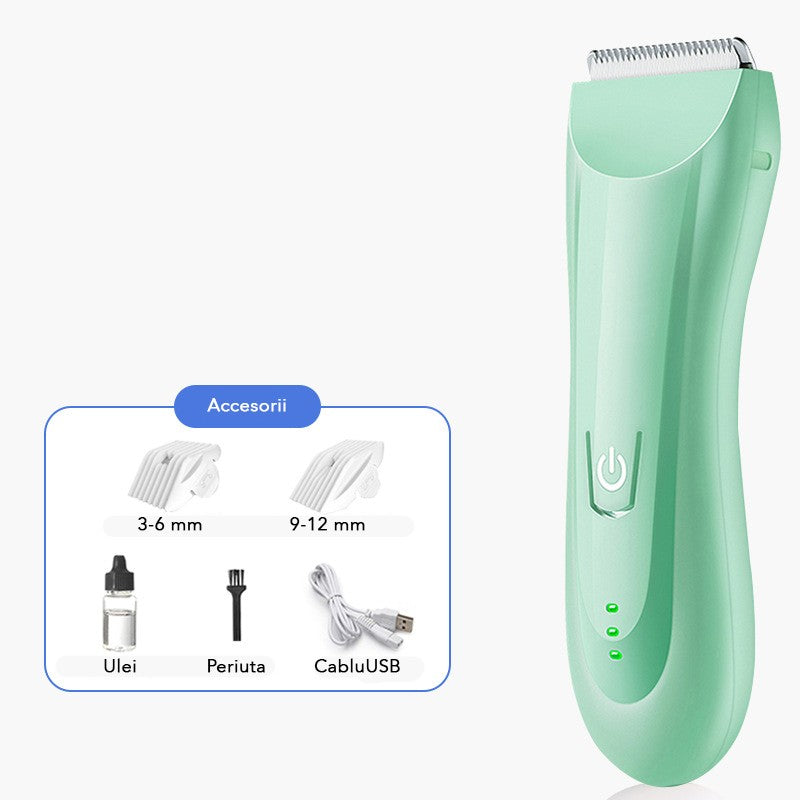 Masina de Tuns Bebelusi si Copii, Lame Ceramice si Inox, Functie Anti-Taiere, Motor Silentios, Rezistenta la Apa IPX7, Acumulator USB, 50 W, 2 Accesorii, Verde Deschis