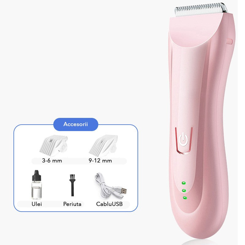 Masina de Tuns pentru Bebelusi si Copii, Lame Ceramice si Inox, Silentioasa, Functie Anti-Taiere, Rezistenta la Apa, Incarcare USB, 50 W, 2 Accesorii, Roz Deschis