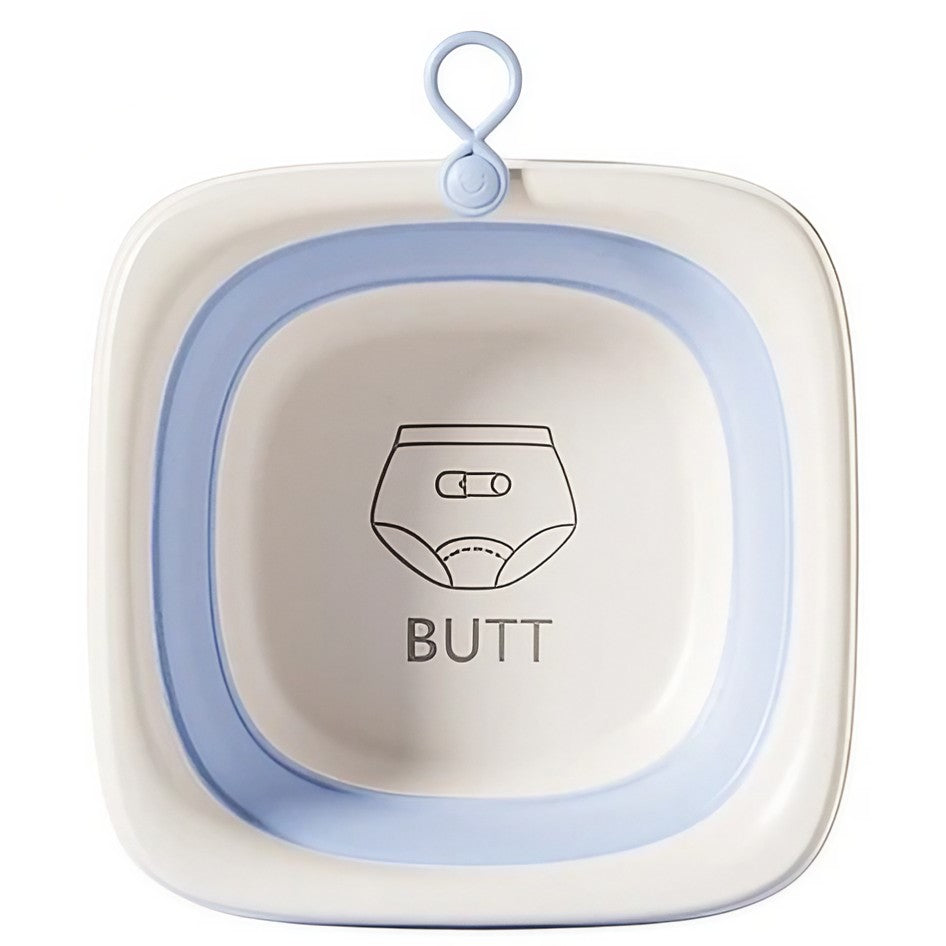 Cadita Pliabila pentru Bebelusi si Copii, Model Patrat cu Baza Antiderapanta, Material Non-Toxic, Capacitate 4 L, Albastru, 32x27.5x3.7 cm