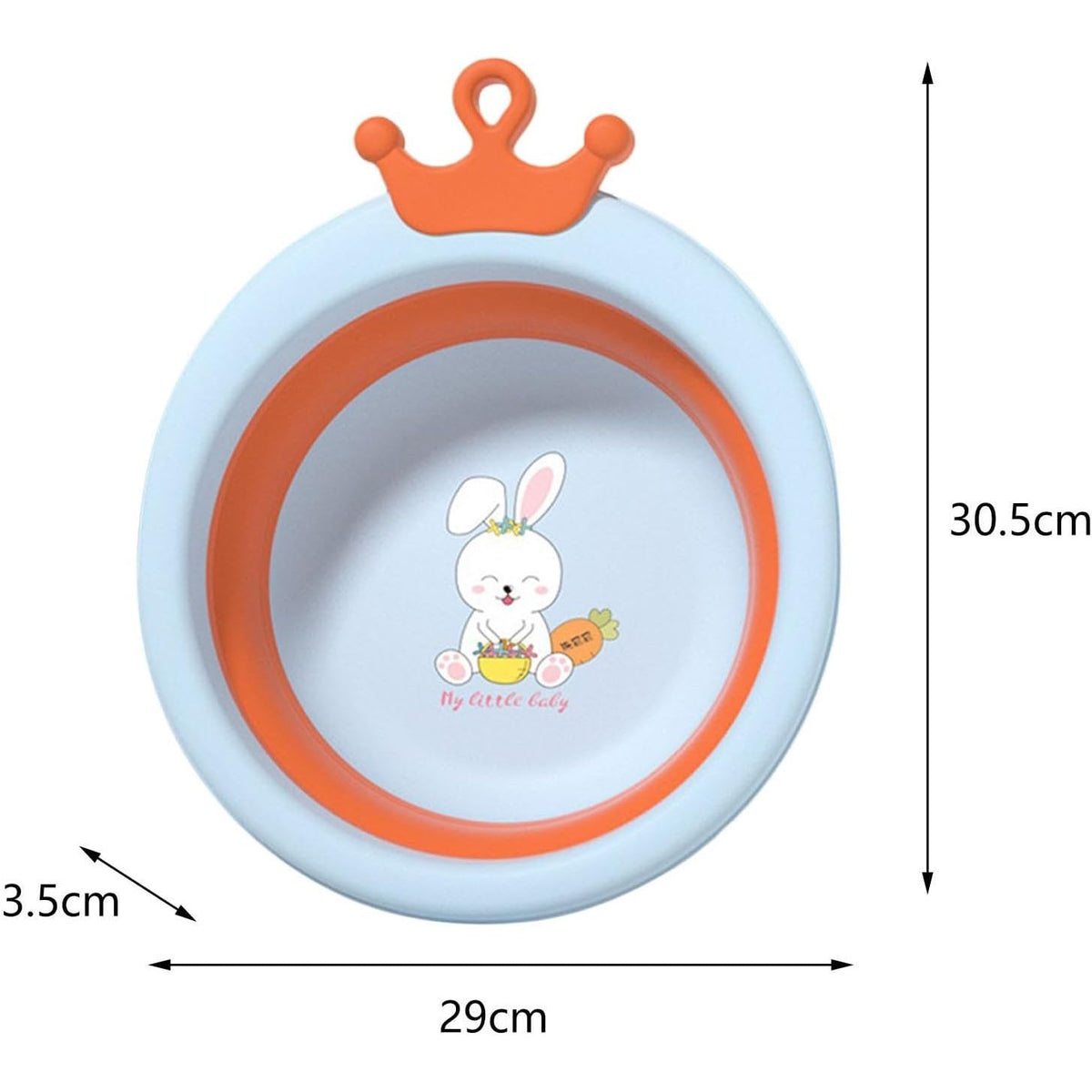 Cadita Pliabila pentru Bebelusi si Copii, Model Rotund cu Iepuras, Portabila, Material Plastic si Silicon, 3.3 L, Albastru, 30x31x3.5 cm