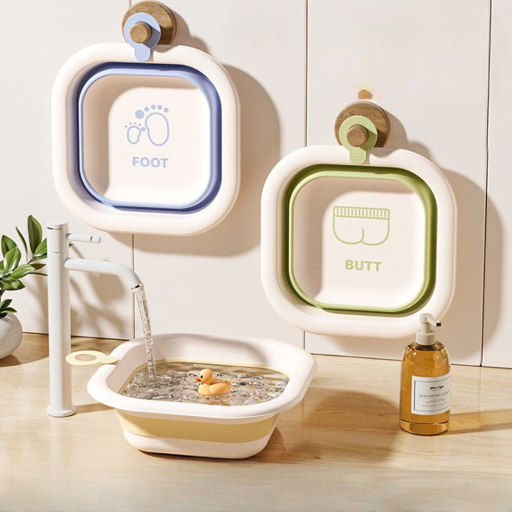 Cadita Pliabila pentru Bebelusi si Copii, Design Patrat cu Fund Antiderapant, Material Non-Toxic, Portabila, Albastru, 3.5 L, 30x30x3.5 cm