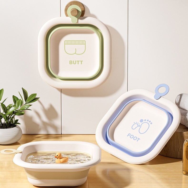 Cadita Pliabila pentru Bebelusi si Copii, Design Patrat cu Fund Antiderapant, Material Non-Toxic, Portabila, Albastru, 3.5 L, 30x30x3.5 cm