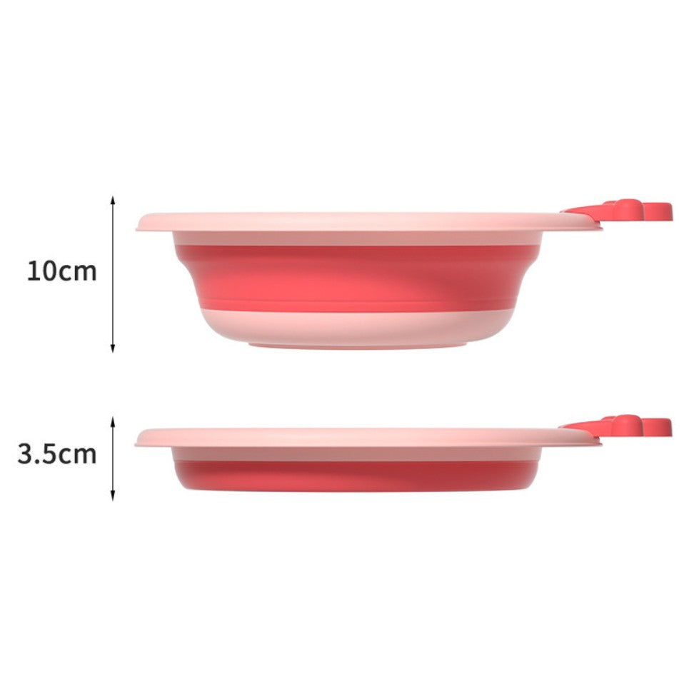 Cadita Pliabila pentru Bebelusi si Copii, Model Rotund cu Iepuras, Silicon si Plastic, Roz, 3.3 L, 30x31x3.5 cm