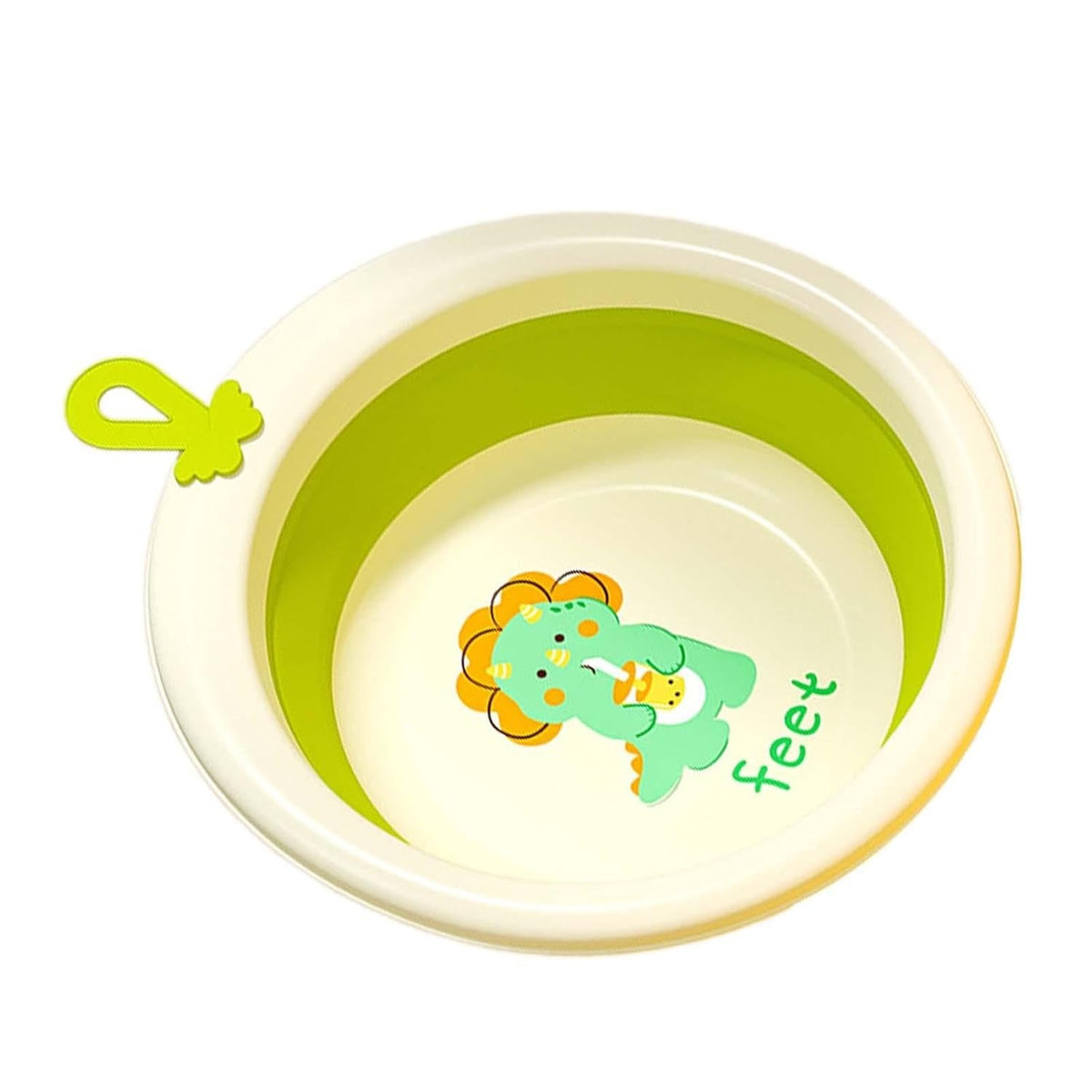 Cadita Pliabila pentru Bebelusi si Copii, Cada Portabila Rotunda cu Model Dinozaur, Material PP, Verde, 4L, 30x30x3.7 cm