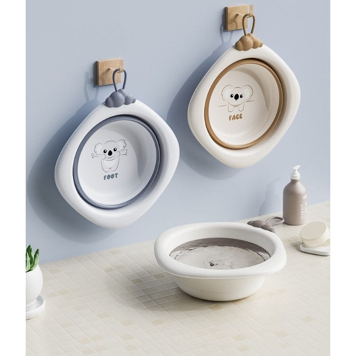 Cadă Pliabilă pentru Bebeluşi şi Copii, Design Ergonomic cu Model Romb Koala, Material Non-Toxic, Portabilă pentru Călătorii, Capacitate 4 L, 30x30x3.5 cm, Gri
