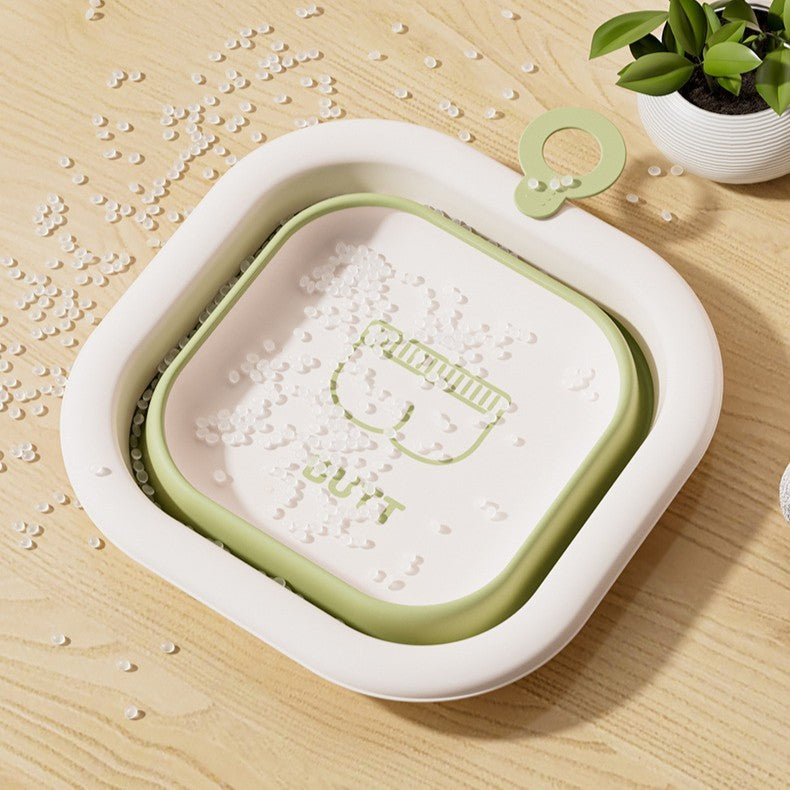 Cadita Pliabila pentru Bebelusi si Copii, Design Patrat cu Baza Antiderapanta, Material Plastic si Silicon, Capacitate 3.5 L, 30x30x3.5 cm, Verde