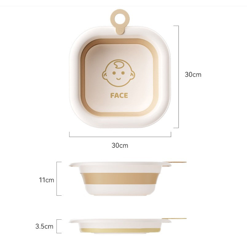 Cadă Pliabilă pentru Bebeluşi şi Copii, Cădiţă Portabilă cu Bază Antiderapantă, Model Pătrat, Plastic şi Silicon, 3.5 L, Maro, 30x30x3.5 cm