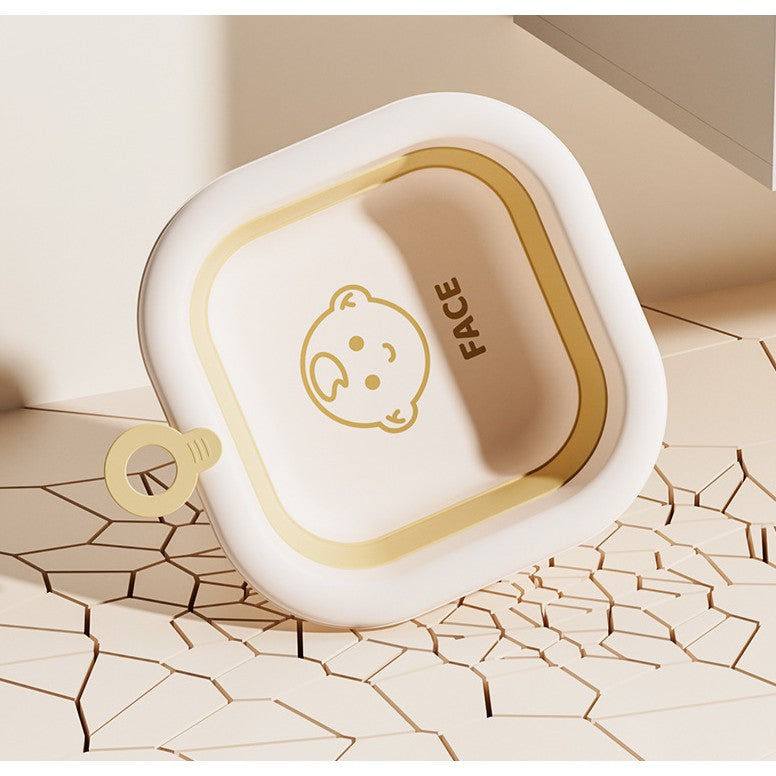 Cadă Pliabilă pentru Bebeluşi şi Copii, Cădiţă Portabilă cu Bază Antiderapantă, Model Pătrat, Plastic şi Silicon, 3.5 L, Maro, 30x30x3.5 cm