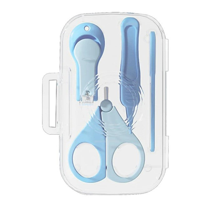Set de Ingrijire Unghii pentru Bebelusi 4 in 1, Kit Igiena Nou Nascuti cu Foarfeca, Unghiera si Pila, Otel Inoxidabil si ABS Fara BPA, 0-6 Ani, 13.6x8x2 cm, Albastru