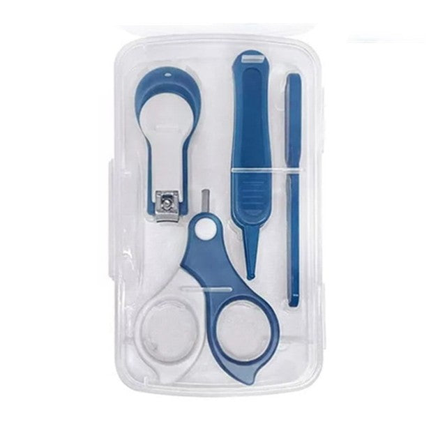 Set de Ingrijire Unghii pentru Bebeluși și Copii, Kit Complet 4 în 1 cu Unghieră, Foarfecă, Pilă și Pensetă, Oțel Inoxidabil și ABS fără BPA, 0-6 Ani, Albastru Marin