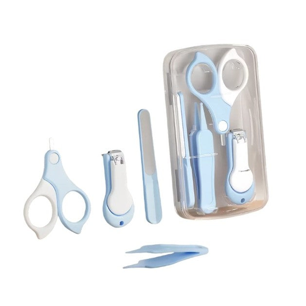 Set 4in1 Ingrijire Unghii pentru Bebeluși și Copii, Foarfecă, Unghieră, Pilă și Pensetă, Oțel Inoxidabil și ABS fără BPA, 0-6 Ani, Albastru Deschis