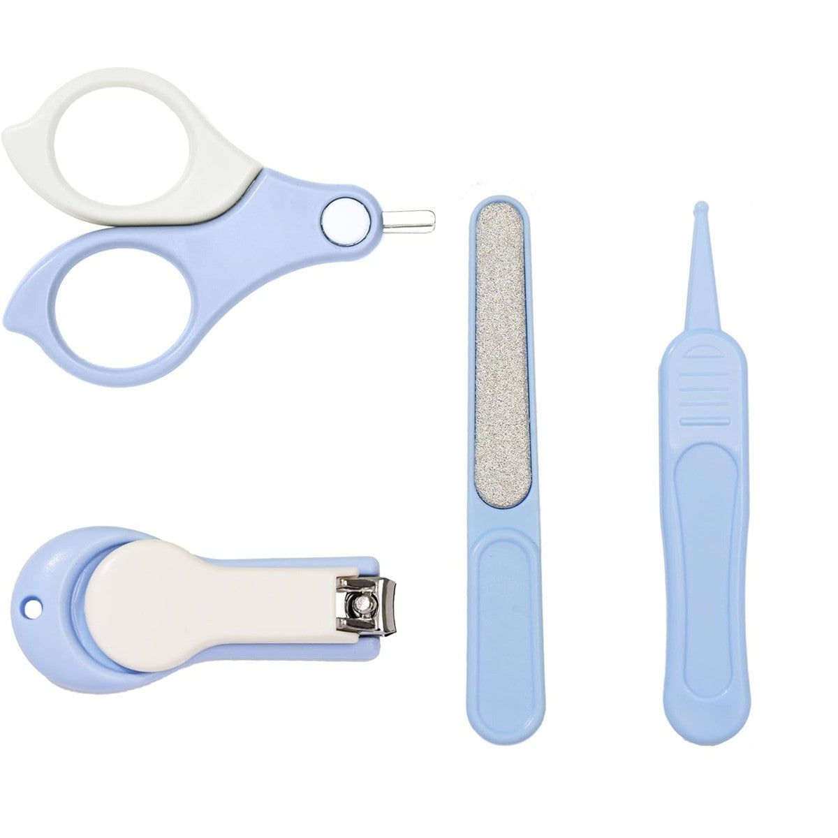 Set 4in1 Ingrijire Unghii pentru Bebeluși și Copii, Foarfecă, Unghieră, Pilă și Pensetă, Oțel Inoxidabil și ABS fără BPA, 0-6 Ani, Albastru Deschis