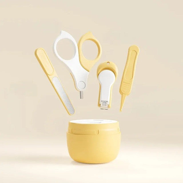 Set Îngrijire Unghii Bebeluși, Trusă Manichiură 4 Piese, Design Maimuță, ABS și Oțel Inoxidabil, 0 Luni+, Galben
