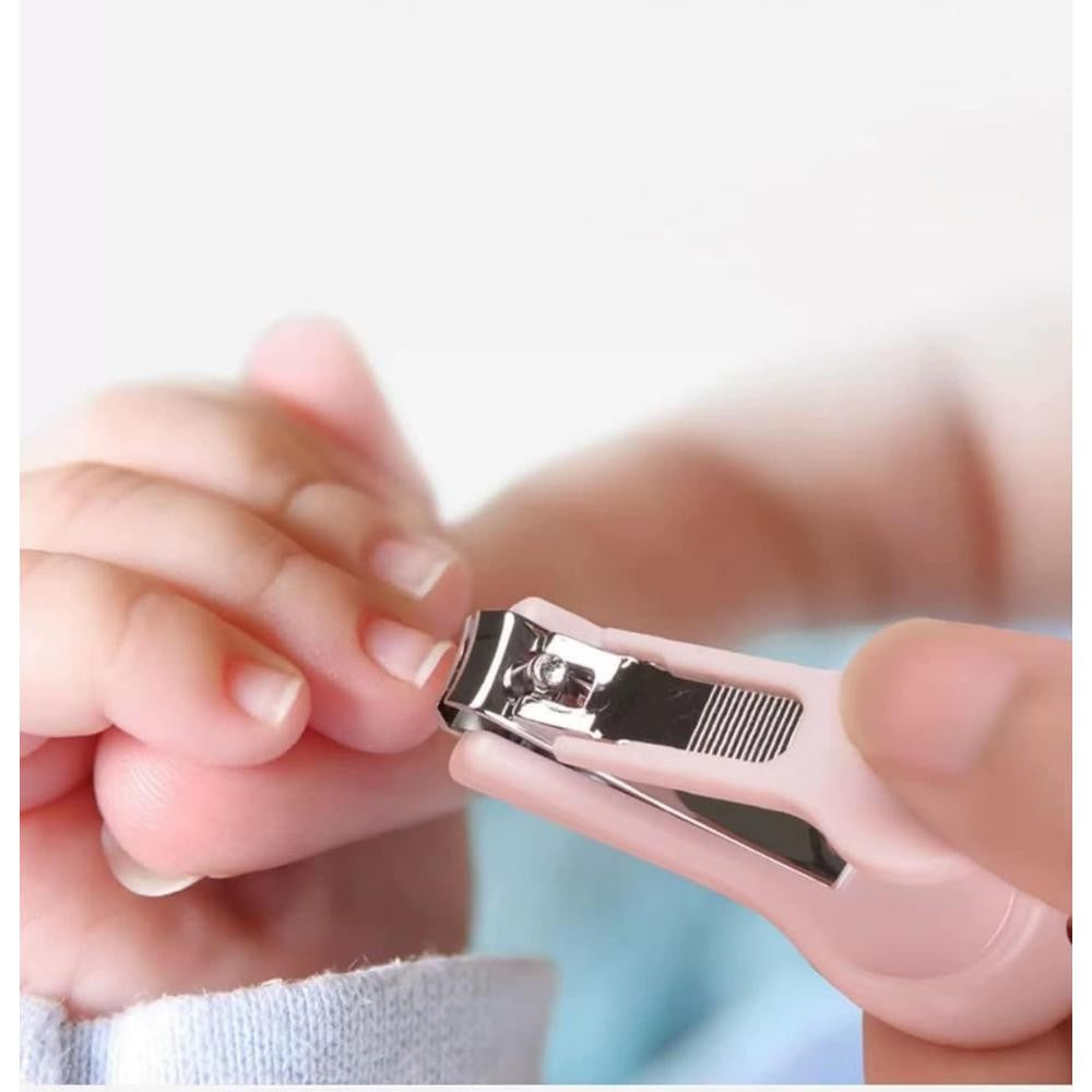 Set Ingrijire Unghii Bebelusi si Nou-Nascuti, Kit Manichiura cu Cutie Depozitare Maimuta, ABS si Otel Inoxidabil, 4 Piese, 0 Luni+, Roz
