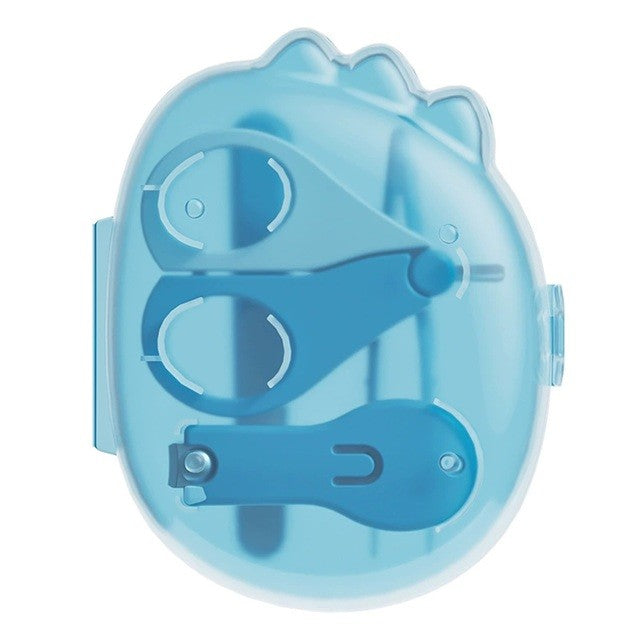 Set de Îngrijire Unghii pentru Bebeluși 4 în 1, Trusă Manichiură Nou-Născuți și Copii 0-6 Ani, Design Dinozaur, ABS și Oțel Inoxidabil, 11.5 x 9 x 3 cm, Albastru